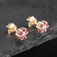 Pre-Owned 9ct Yellow Gold 0.53ct Ruby and Diamond Round Cluster Stud Earrings 43171254