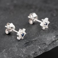 Pre-Owned 9ct White Gold 0.09ct Sapphire and 0.24ct Diamond Flower Cluster Stud Earrings 43171261