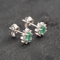 Pre-Owned 9ct White Gold 0.34ct Emerald and Diamond Cluster Stud Earrings 43171278