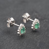 Pre-Owned 9ct White Gold 0.26ct Emerald and Diamond Teardrop Cluster 7.2mm Stud Earrings 43171285