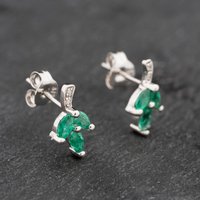 Pre-Owned 9ct White Gold 0.40ct Emerald and Diamond Leaf 11.1mm Stud Earrings 43171290