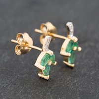 Pre-Owned 9ct Yellow Gold 0.31ct Emerald and Diamond Leaf 11.1mm Stud Earrings 43171308