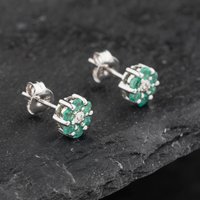 Pre-Owned 9ct White Gold 0.40ct Emerald and Diamond Cluster Stud Earrings 43171321