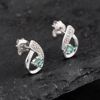 Pre-Owned 9ct White Gold 0.13ct Emerald and Diamond Open Work Swirl 12mm Stud Earrings 43171338