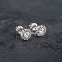 Pre-Owned White Gold 5mm 0.65ct Brilliant Cut Diamond Halo Cluster Stud Earrings 43171351