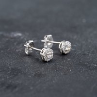 Pre-Owned White Metal 3.5mm 0.32ct Brilliant Cut Diamond Round Halo Stud Earrings 43171353