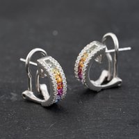 Pre-Owned 18ct White Gold Sapphire and 0.68ct Brilliant Cut Diamond 13.9mm Hoop Earrings 43171359