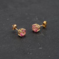 Pre-Owned Yellow Gold 6mm Colour Treated Pink Topaz Set Stud Earrings 43171376