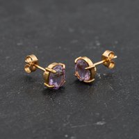 Pre-Owned Yellow Gold 8mm Amethyst Oval Stud Earrings 43171379