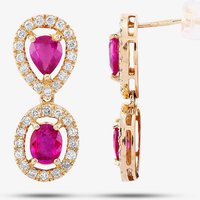 Pre-Owned 18ct Yellow Gold 1.80ct Ruby and 0.60ct Diamond Cluster Dropper Earrings 4317147
