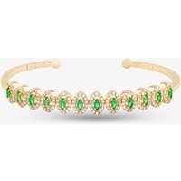 Pre-Owned 18ct Yellow Gold Emerald andamp; Brilliant Cut Diamond Flexible 15cm Torque Bangle 4321007