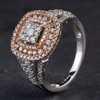 Pre-Owned 9ct Two Colour Gold 1.06ct Diamond Cluster Ring 4328068