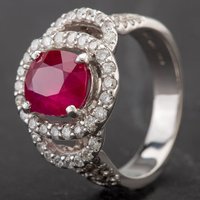 Pre-Owned 18ct White Gold Oval 3.05ct Ruby and 1.34ct Diamond Fancy Tiered Ring 4332184