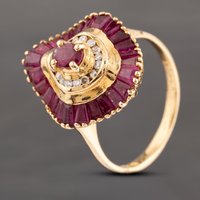 Pre-Owned 18ct Yellow Gold 0.75ct Ruby and 0.11ct Diamond Ballerina Cluster Ring 433502151587