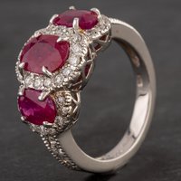 Pre-Owned 14ct White Gold 3.30ct Ruby and 0.50ct Diamond Triple Cluster Ring 4335064