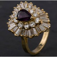Pre-Owned 9ct Yellow Gold Ruby and Diamond Multi Cut Ballerina Design Cluster Ring 4335084
