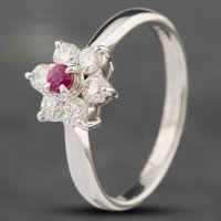 Pre-Owned Platinum 0.12ct Ruby and 0.44ct Brilliant Cut Diamond Round Cluster Ring 43351008