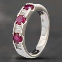 Pre-Owned Platinum 0.94ct Ruby and 0.18ct Baguette Cut Diamond Half Eternity Ring 43351010