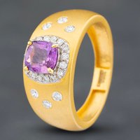 Pre-Owned 18ct Yellow Gold Pink Sapphire and Brilliant Cut Diamond Frosted Cluster Ring 43351031