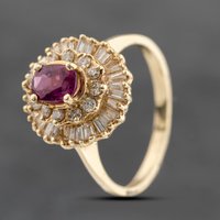 Pre-Owned 9ct Yellow Gold Ruby and 0.50ct Diamond Oval Three Tier Cluster Ring 43351034