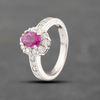 Pre-Owned Platinum 1.00ct Ruby and 0.57ct Brilliant Cut Diamond Oval Cluster Ring 43351035