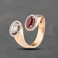 Pre-Owned 18ct Rose Gold Ruby and 0.43ct Diamond Double Cluster Ring 43351036