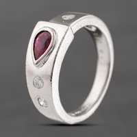 Pre-Owned Platinum 0.48ct Pear Shaped Ruby and 0.13ct Brilliant Cut Diamond Band Ring 43351043