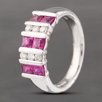 Pre-Owned Platinum 0.93ct Ruby and 0.17ct Brilliant Cut Diamond Three Row Ring 43351047