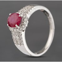 Pre-Owned Platinum 1.40ct Ruby and 0.37ct Brilliant Cut Diamond Oval Cluster Ring 43351050