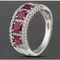 Pre-Owned Platinum 2.03ct Ruby and 0.52ct Brilliant Cut Diamond Three Row Ring 43351053