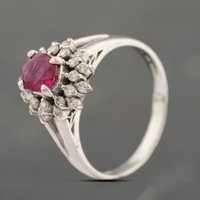 Pre-Owned Platinum 0.81ct Ruby and 0.26ct Brilliant Cut Diamond Oval Cluster Ring 43351054