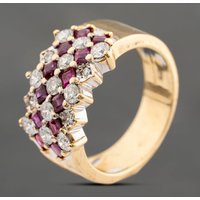 Pre-Owned 18ct Yellow Gold 0.80ct Ruby and 0.66ct Brilliant Cut Diamond Five Row Ring 43351056
