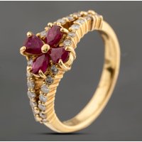 Pre-Owned 18ct Yellow Gold 0.84ct Ruby and 0.37ct Brilliant Cut Diamond Flower Dress Ring 43351058
