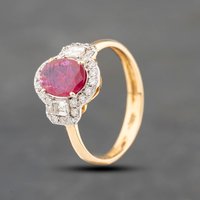 Pre-Owned 18ct Yellow Gold Ruby and 0.48ct Diamond Oval Cluster Ring 43351059