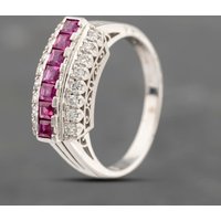 Pre-Owned Platinum 0.64ct Ruby and 0.19ct Diamond Three Row Dress Ring 43351060