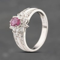Pre-Owned Platinum 0.43ct Ruby and 0.36ct Diamond Oval Cluster Ring 43351062