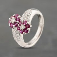 Pre-Owned Platinum 0.98ct Ruby and 0.65ct Diamond Double Cluster Cluster Ring 43351064