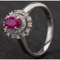 Pre-Owned 14ct White Gold 0.68ct Ruby and Two Tier 0.25ct Diamond Cluster Ring 4335109