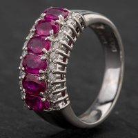 Pre-Owned 14ct White Gold 3 Row 1.81ct Ruby and 0.35ct Diamond Ring 4335113