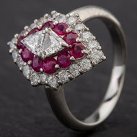 Pre-Owned Platinum 0.35ct Ruby and 1.29ct Diamond Marquise Shaped Cluster Ring 4335117