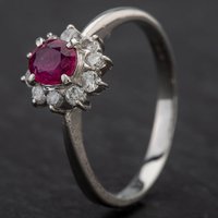 Pre-Owned Platinum Diamond Ruby Cluster Ring 4335143