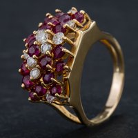 Pre-Owned 14ct Yellow Gold 2.50ct Ruby and 1.25ct Brilliant Diamond Cluster Ring 4335162