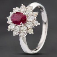 Pre-Owned Platinum 1.06ct Ruby and 0.71ct Brilliant Cut Diamond Cluster Ring 4335210