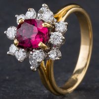 Pre-Owned 14ct Yellow Gold Ruby Diamond Oval Cluster Ring 4335234