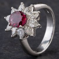 Pre-Owned Platinum 1.36ct Ruby and 1.06ct Diamond Cluster Ring 4335253