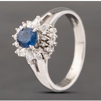 Pre-Owned Platinum 0.62ct Sapphire and 0.32ct Diamond Oval Cluster Ring 433602151586