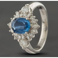 Pre-Owned Platinum 1.38ct Sapphire and 0.75ct Diamond Oval Cluster Ring 43361002