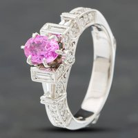 Pre-Owned 14ct White Gold 0.93ct Oval Cut Pink Sapphire and Diamond Dress Ring 43361035