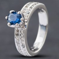 Pre-Owned Platinum Oval Cut Sapphire and Brilliant Cut Diamond Dress Ring 43361070