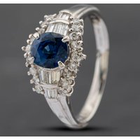 Pre-Owned Platinum Sapphire and Diamond Cluster Ring 43361086